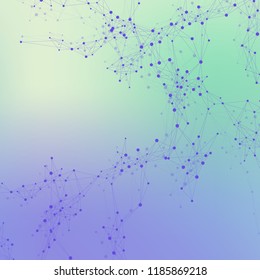 Geometric graphic background molecule and communication. Big data complex with compounds. Perspective backdrop. Minimal array. Digital data visualization. Scientific cybernetic vector illustration