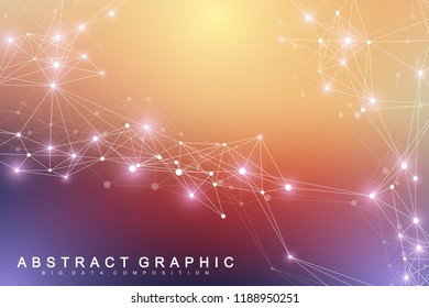 Geometric graphic background molecule and communication. Big data complex with compounds. Perspective backdrop. Minimal array. Digital data visualization. Scientific cybernetic vector illustration