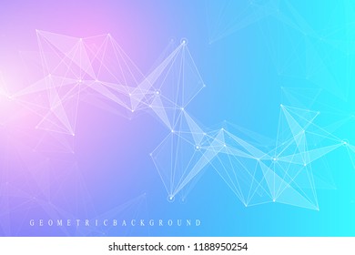 Geometric graphic background molecule and communication. Big data complex with compounds. Perspective backdrop. Minimal array. Digital data visualization. Scientific cybernetic vector illustration