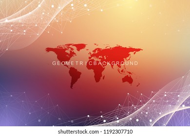 Geometric graphic background molecule and communication. Big data complex with compounds. Perspective backdrop. Minimal array Big data. Digital data visualization. Scientific vector illustration
