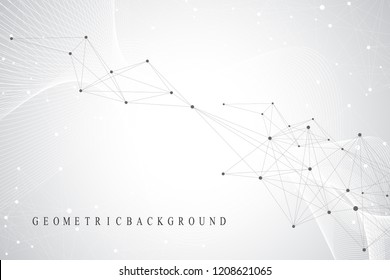 Geometric graphic background molecule and communication. Big data complex with compounds. Perspective backdrop. Minimal array. Digital data visualization. Scientific cybernetic vector illustration