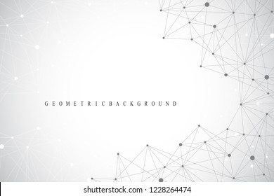 Geometric graphic background molecule and communication. Big data complex with compounds. Perspective backdrop. Minimal array. Digital data visualization. Scientific cybernetic vector illustration