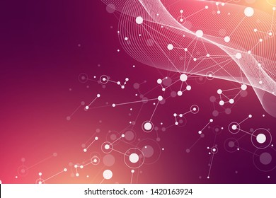 Geometric graphic background molecule and communication. Connected lines with dots. Minimalism chaotic illustration background. Concept of the science, chemistry, biology, medicine, technology, vector