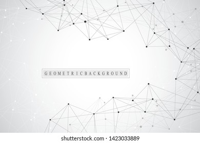 Geometric graphic background molecule and communication. Connected lines with dots. Minimalism chaotic illustration background. Concept of the science, chemistry, biology, medicine, technology, vector