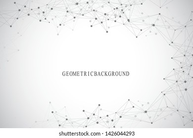 Geometric graphic background molecule and communication. Connected lines with dots. Minimalism chaotic illustration background. Concept of the science, chemistry, biology, medicine, technology, vector