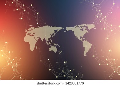 Geometric graphic background molecule and communication. Connected lines with dots. Minimalism chaotic illustration background. Concept of the science, chemistry, biology, medicine, technology, vector