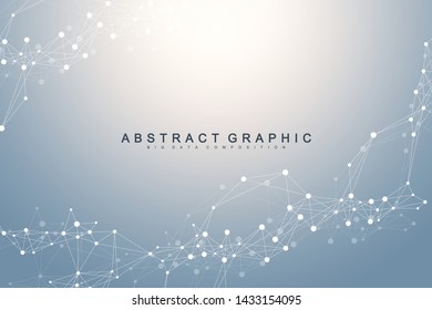 Geometric graphic background molecule and communication. Connected lines with dots. Minimalism chaotic illustration background. Concept of the science, chemistry, biology, medicine, technology, vector