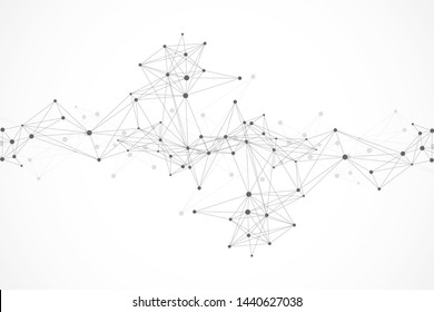 Geometric graphic background molecule and communication. Connected lines with dots. Minimalism chaotic illustration background. Concept of the science, chemistry, biology, medicine, technology, vector