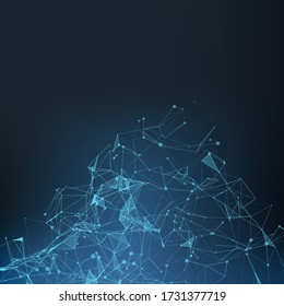 Molécula de fondo geométrica gráfica y comunicación. Gran complejo de datos con conexiones. Visualización de datos digitales. Ilustración vectorial científica