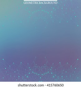 Geometric graphic background molecule and communication. Connected lines with dots. Concept of the science, chemistry, biology, medicine, technology. Vector illustration.