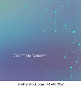 Geometric graphic background molecule and communication. Connected lines with dots. Concept of the science, chemistry, biology, medicine, technology. Vector illustration.