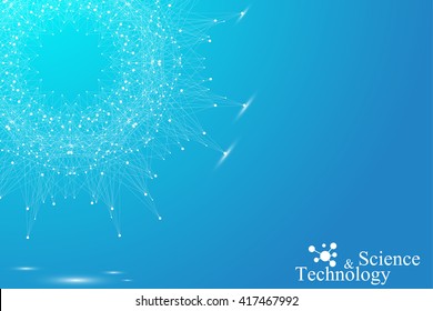 Geometric graphic background molecule and communication. Connected lines with dots. Concept of the science, chemistry, biology, medicine, technology. Vector illustration.