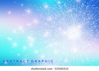 Geometric graphic background molecule and communication. Big data complex with compounds. Perspective backdrop. Minimal array Big data. Digital data visualization. Scientific vector illustration