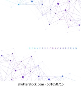 Geometric graphic background molecule and communication. Big data complex with compounds. Perspective backdrop. Minimal array Big data. Digital data visualization. Scientific vector illustration