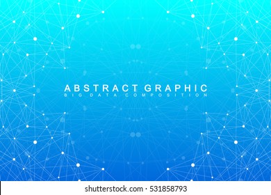 Geometric graphic background molecule and communication. Big data complex with compounds. Perspective backdrop. Minimal array Big data. Digital data visualization. Scientific vector illustration