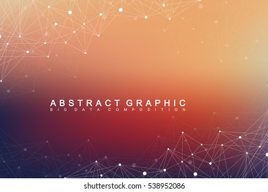 Geometric graphic background molecule and communication. Big data complex with compounds. Perspective backdrop. Minimal array. Digital data visualization. Scientific cybernetic vector illustration.