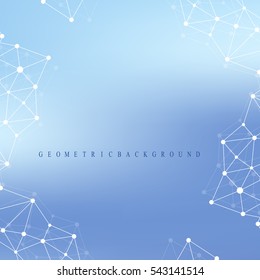 Geometric graphic background molecule and communication. Big data complex with compounds. Perspective backdrop. Minimal array. Digital data visualization. Scientific cybernetic vector illustration