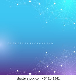 Geometric graphic background molecule and communication. Big data complex with compounds. Perspective backdrop. Minimal array. Digital data visualization. Scientific cybernetic vector illustration