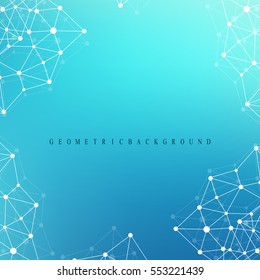 Geometric graphic background molecule and communication. Big data complex with compounds. Perspective backdrop. Minimal array Big data. Digital data visualization. Scientific vector illustration.