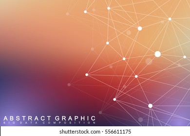 Geometric graphic background molecule and communication. Big data complex with compounds. Perspective backdrop. Minimal array. Digital data visualization. Scientific cybernetic vector illustration