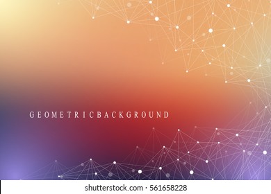 Geometric graphic background molecule and communication. Big data complex with compounds. Lines plexus, minimal array. Digital data visualization. Scientific cybernetic vector illustration