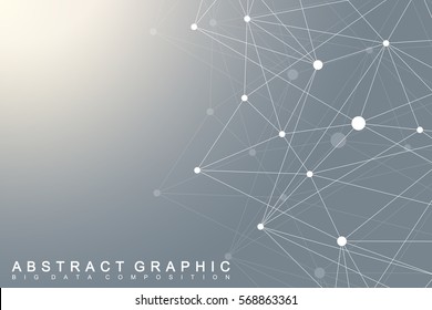 Geometric graphic background molecule and communication. Big data complex with compounds. Lines plexus, minimal array. Digital data visualization. Scientific cybernetic vector illustration