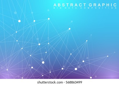 Geometric graphic background molecule and communication. Big data complex with compounds. Lines plexus, minimal array. Digital data visualization. Scientific cybernetic vector illustration