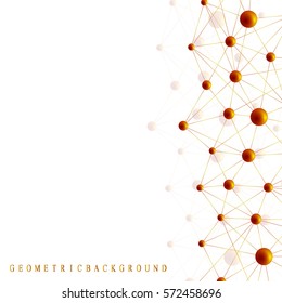 Geometric graphic background molecule and communication. Big data complex with golden compounds. Lines plexus, minimal array. Digital data visualization. Scientific cybernetic vector illustration