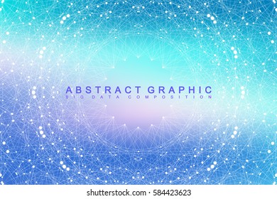 Geometric graphic background molecule and communication. Big data complex with compounds. Perspective backdrop. Minimal array. Digital data visualization. Scientific cybernetic vector illustration