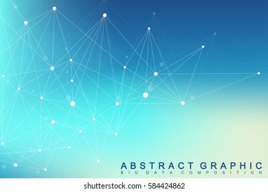 Geometric graphic background molecule and communication. Big data complex with compounds. Perspective backdrop. Minimal array. Digital data visualization. Scientific cybernetic vector illustration