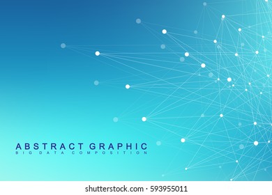 Geometric graphic background molecule and communication. Big data complex with compounds. Perspective backdrop. Minimal array. Digital data visualization. Scientific cybernetic vector illustration