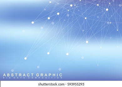 Geometric graphic background molecule and communication. Big data complex with compounds. Perspective backdrop. Minimal array. Digital data visualization. Scientific cybernetic vector illustration