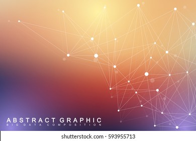 Geometric graphic background molecule and communication. Big data complex with compounds. Perspective backdrop. Minimal array. Digital data visualization. Scientific cybernetic vector illustration