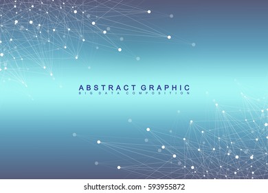 Geometric graphic background molecule and communication. Big data complex with compounds. Perspective backdrop. Minimal array. Digital data visualization. Scientific cybernetic vector illustration