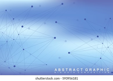 Geometric graphic background molecule and communication. Big data complex with compounds. Perspective backdrop. Minimal array. Digital data visualization. Scientific cybernetic vector illustration