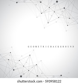 Molécula de fundo gráfico geométrico e comunicação. Complexo de Big Data com compostos. Perspectiva de fundo. Array mínimo. Visualização de dados digitais. Ilustração científica de vetores cibernéticos