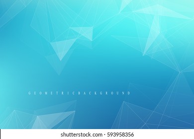 Geometric graphic background molecule and communication. Big data complex with compounds. Perspective backdrop. Minimal array. Digital data visualization. Scientific cybernetic vector illustration