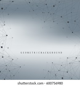 Geometric graphic background molecule and communication. Big data complex with compounds. Perspective backdrop. Minimal array. Digital data visualization. Scientific cybernetic vector illustration