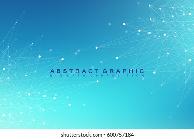 Geometric graphic background molecule and communication. Big data complex with compounds. Perspective backdrop. Minimal array. Digital data visualization. Scientific cybernetic vector illustration