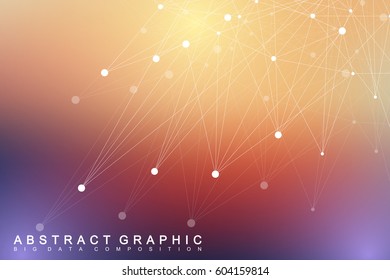 Geometric graphic background molecule and communication. Big data complex with compounds. Perspective backdrop. Minimal array. Digital data visualization. Scientific cybernetic vector illustration