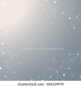 Geometric graphic background molecule and communication. Big data complex with compounds. Perspective backdrop. Minimal array. Digital data visualization. Scientific cybernetic vector illustration