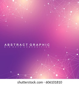 Geometric graphic background molecule and communication. Big data complex with compounds. Perspective backdrop. Minimal array. Digital data visualization. Scientific cybernetic vector illustration