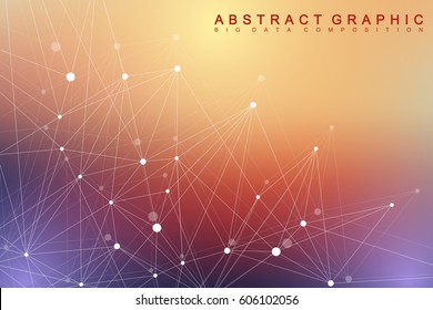 Geometric graphic background molecule and communication. Big data complex with compounds. Perspective backdrop. Minimal array. Digital data visualization. Scientific cybernetic vector illustration