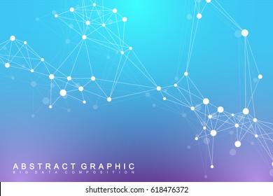 Geometric graphic background molecule and communication. Big data complex with compounds. Minimalist vector backdrop. Digital data visualization. Scientific cybernetic illustration