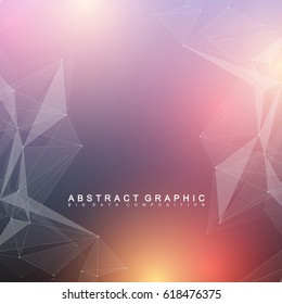 Geometric graphic background molecule and communication. Big data complex with compounds. Minimalist vector backdrop. Digital data visualization. Scientific cybernetic illustration