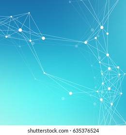 Geometric graphic background molecule and communication. Big data complex with compounds. Perspective backdrop. Minimal array. Digital data visualization. Scientific cybernetic vector illustration