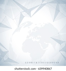 Geometric graphic background molecule and communication. Big data complex with compounds. Perspective backdrop. Minimal array. Digital data visualization. Scientific cybernetic vector illustration