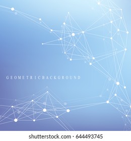 Geometric graphic background molecule and communication. Big data complex with compounds. Perspective backdrop. Minimal array. Digital data visualization. Scientific cybernetic vector illustration