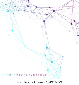 Geometric graphic background molecule and communication. Big data complex with compounds. Perspective backdrop. Minimal array. Digital data visualization. Scientific cybernetic vector illustration