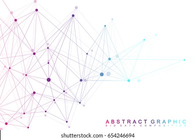 Geometric graphic background molecule and communication. Big data complex with compounds. Perspective backdrop. Minimal array. Digital data visualization. Scientific cybernetic vector illustration